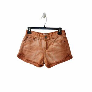 Free People Orange Boho Festival Raw Hem Fringe Jean Shorts Size 25 Mid Rise